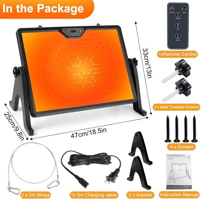 Smart Chicken Coop Heater, 180W Double-Sided Brooding Heating Panel with Thermostat Remote Control Timing & Adjustable Temp, Hanging and Standing Angle Adjustable, for Chicken Home Pet (H88A-Z1)