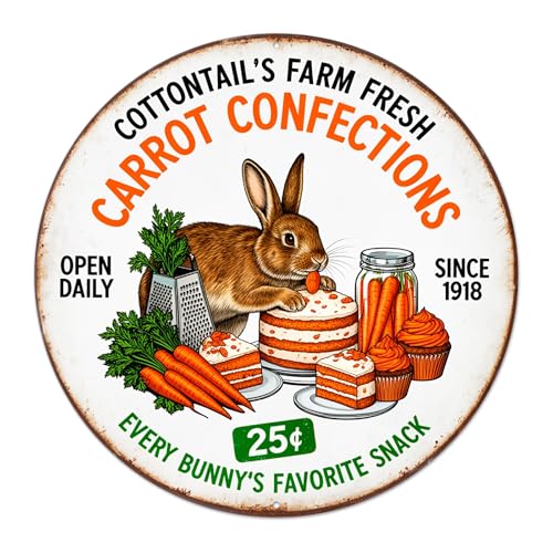 Cottontail's Farm Fresh Carrot Confections Retro Round Aluminum Sign Every Bunny's Sign - 8x8 Inch by Generic