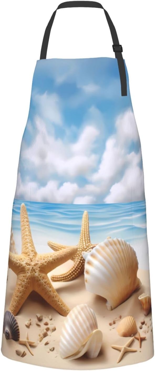 Shark Jumping Home Aprons 2 Pockets 33"×28" for Men Women, Ocean Sea Waterproof Kitchen Cooking Bib