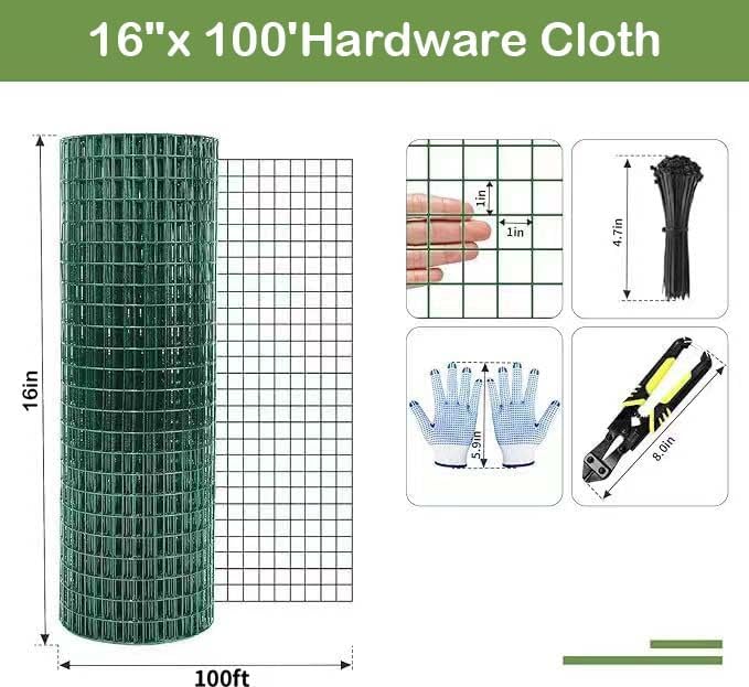 Tongmo Hardware Cloth, Chicken Wire Fencing, 19 Gauge Galvanized Wire & 1"x1" Mesh Size Welded Wire Roll Garden Fence, Poultry Netting for Rabbit/Duck/Chicken Coop (16" x 100')