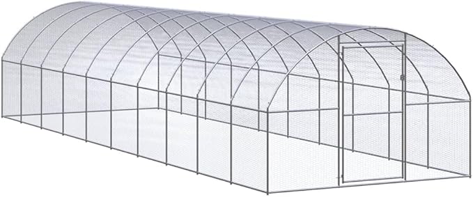 Large Outdoor Chicken Coop Walk-in Metal Run 9.8 x 9.8 x 6.6 Ft Galvanized Steel Enclosure for Poultry Ducks Goats Small Animals Backyard Shelter