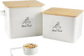 Airtight Bird Seed Storage Container Set of 2, 10LB Metal Bird Food Container with Bamboo Lids,Wild Bird Seed Tin for Storing Sunflower Seed-Squirrel proof -White