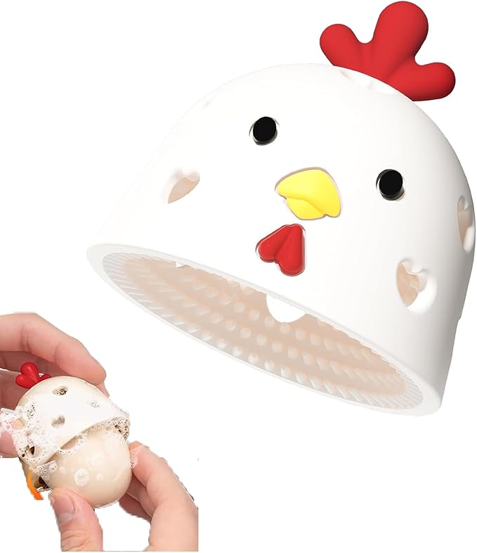 Egg Washer For Fresh Eggs,Egg Cleaner For Fresh Eggs,Egg Scrubber,Egg Brush For Cleaning Fresh Eggs,Creative Chicken Shape Egg Wash Brush Silicone Washing Egg Tool - White