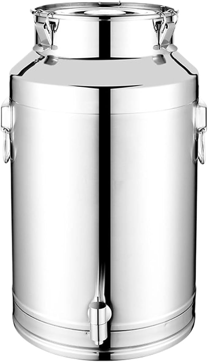 Food Storage Canister - Stainless Steel Milk Pail Holder, Airtight Metal Grain Bin with Secure Clamp Cover, Moisture Blocking Preservation Feature, Ideal for Beer Tea Cereal Bean Snack