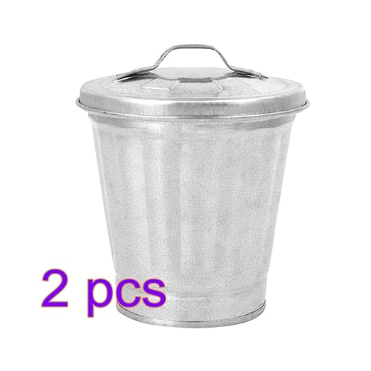 TOYANDONA Galvanized Trash Can Bucket Decorative Garbage Waste Basket Vintage Farmhouse Metal Utility Pail Desktop Garbage Bin Mini Wastebasket Trash Can Holder Flower Pot