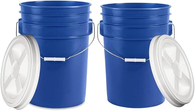 House Naturals 6 Gallon Food Grade BPA Free Made in USA Blue Bucket Pail with White Airtight Screw On Lid (Pack of 2)