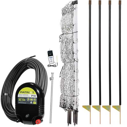 Premier 1 PoultryNet® Plus, 48"H x 100'L Electric Fence Starter Kit | Extra Line Posts to Reduce Sag | Includes: Plug-in Energizer, Insulated Cable, FiberTuff™ Support Posts and Tester | White/Black