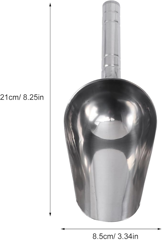 POPETPOP Multifunctional Pet Food Scoop 2 Cup Stainless Steel Shovel for Dry Food Measuring and Serving 9.05X3.34X3.54In Easy to Clean Durable Metal Scoop for Dog Cat Bird Supplies