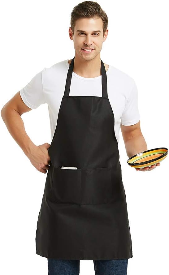 DUSKCOVE 8 Pack Bib Aprons Bulk - Unisex Red Commercial Apron with 2 Pockets for Kitchen Crafting BBQ Drawing Cooking