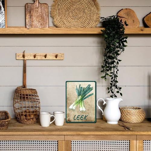 Vegetables Metal Sign Vintage Decor Leek Sign Farm Wall Decor Sturdy Rust Waterproof Aluminum Signs for Outdoor Yard Garden Easy to Install 8x12inch