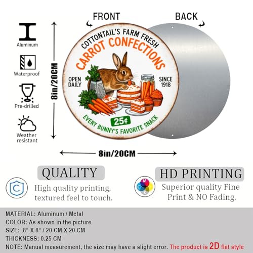 Cottontail's Farm Fresh Carrot Confections Retro Round Aluminum Sign Every Bunny's Sign - 8x8 Inch - Image 2