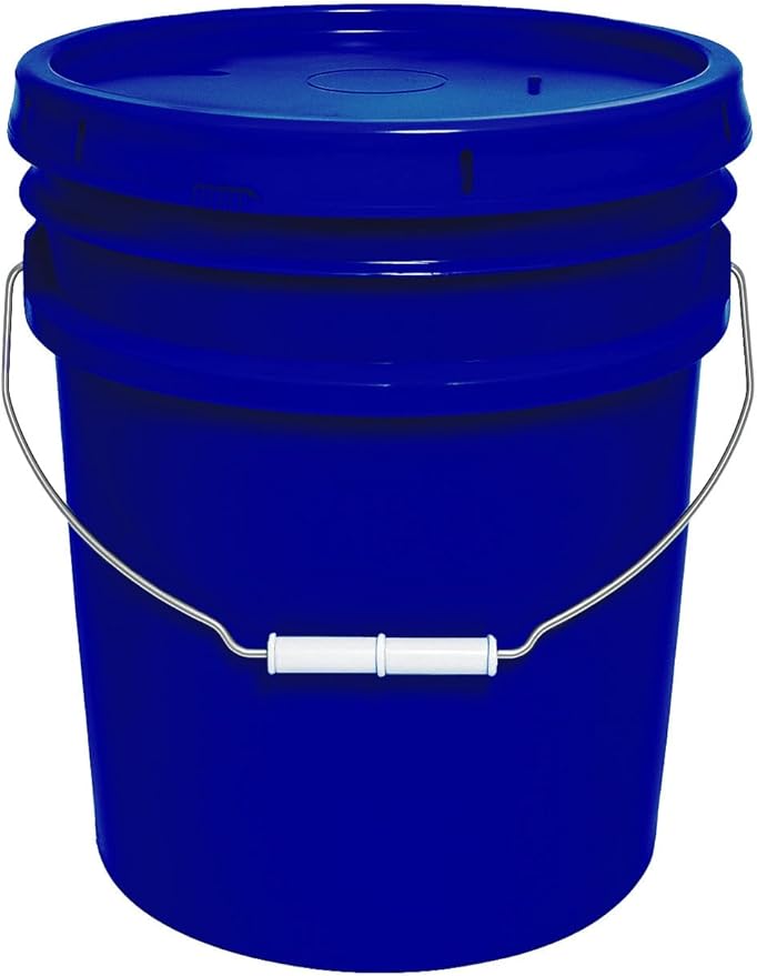 5-Gallon Bucket with Airtight Lid – Made in USA, Food Grade BPA Free Plastic, Heavy Duty Multi-Use, Metal Handle with Grip, Stackable Storage – Fina Blue, 1 Pack