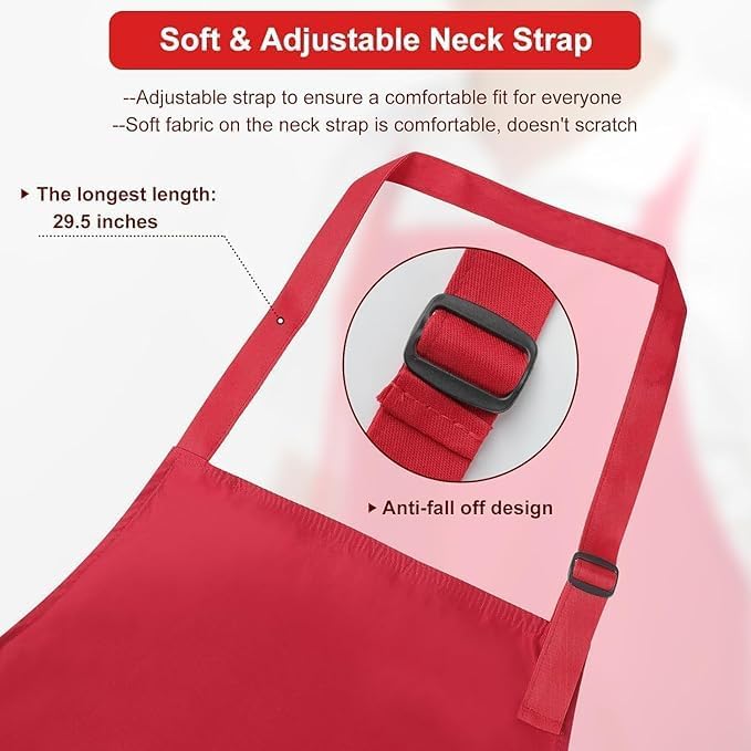 3-Layer Waterproof Apron - Pocket-Free Hygienic Design for Dishwashing & Dog Grooming - Lightweight Durable Protection for messy Kitchen Cooking, Baking, for Men & Women (2 Pack,Red)