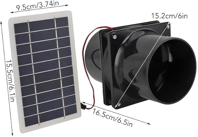 Solar Powered Exhaust Fan For Round Pipe, 10W 12V Solar Panel Ventilation Fan Kit For Outside, Greenhouse, Attics, Chicken Coop, Garage, Basement(black)