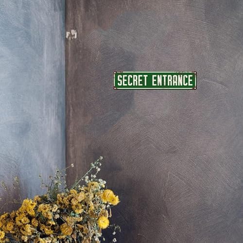 Secret Entrance Vintage Iron Sign - Rustic Wall Decor for Home, Bar, & Cafe (4''x16''), Durable Metal Craft"