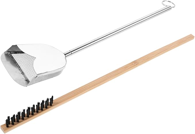 2pcs Wooden Stainless Steel Bird Cage Cleaner Brush Set Ergonomic Long Handle Poop Removal Tool for Animal Cages Efficient Droppings Scraper and Cleaning Brush