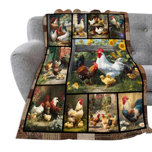 Farmhouse Rooster Blanket Chicken Gifts for Boys Girls 50"x40" - Flannel by Trulave