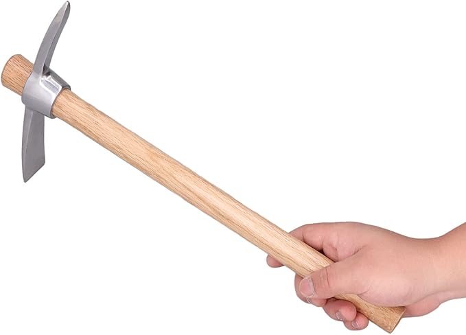 15.7in Hand Cultivator & Hoe Tool - Dual Head Stainless Steel Garden Pickaxe for Weeding, Digging, Planting - Ergonomic Wooden Handle for Farming, Landscaping, Bonsai Care
