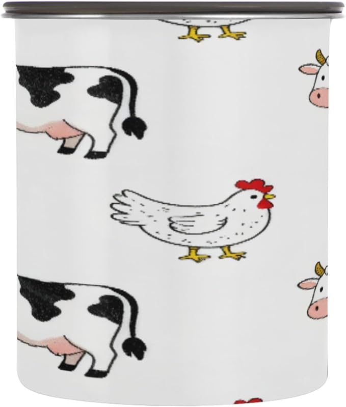 Farm Cows Chickens Coffee Canister 30oz Stainless Steel Airtight Food Storage Container with Lid for Beans/Cereal Preserval