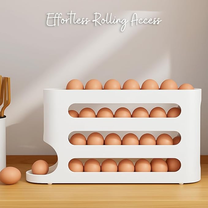 Egg Dispenser – Rolling Egg Holder for Fridge | Holds 30 Eggs, BPA-Free, Space-Saving Design | Modern Kitchen Organizer
