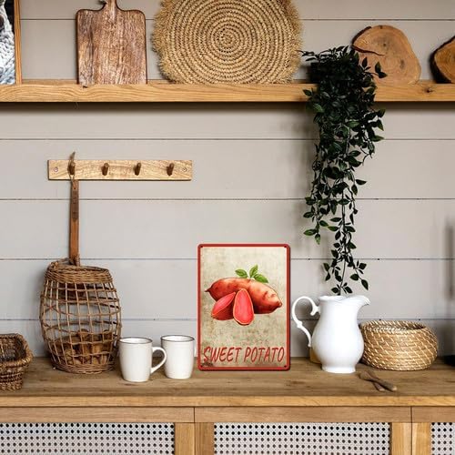 Vegetables Metal Sign Vintage Decor Sweet Potato Sign Farm Wall Decor Sturdy Rust Waterproof Aluminum Signs for Outdoor Yard Garden Easy to Install 8x12inch