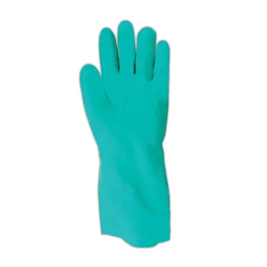 SHOWA 730 Chemical Resistant Gloves, 15-mil Nitrile with Cotton Flock Liner, 13-inch Extended Gauntlet, Bisque Grip, CE Cat III & Food Safe, Green, Medium, 12-Pack