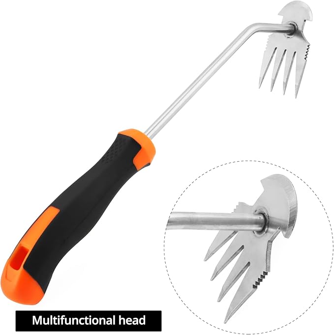QWORK 2 Pack Weed Puller Tool with Ergonomic Handle - Uprooting Weeding Tool for Yard, Farm, Garden | Stainless Steel Weed Remover Tool| Multi-Functional Crescent Shovel for Efficient Weed Control
