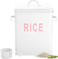 Youeon 10 Lbs Metal Rice Storage Container, Square Rice Canister with Lid and Measuring Scoop, Countertop Sealed Food Storage Container for Cereal, Beans, Pet Food, White
