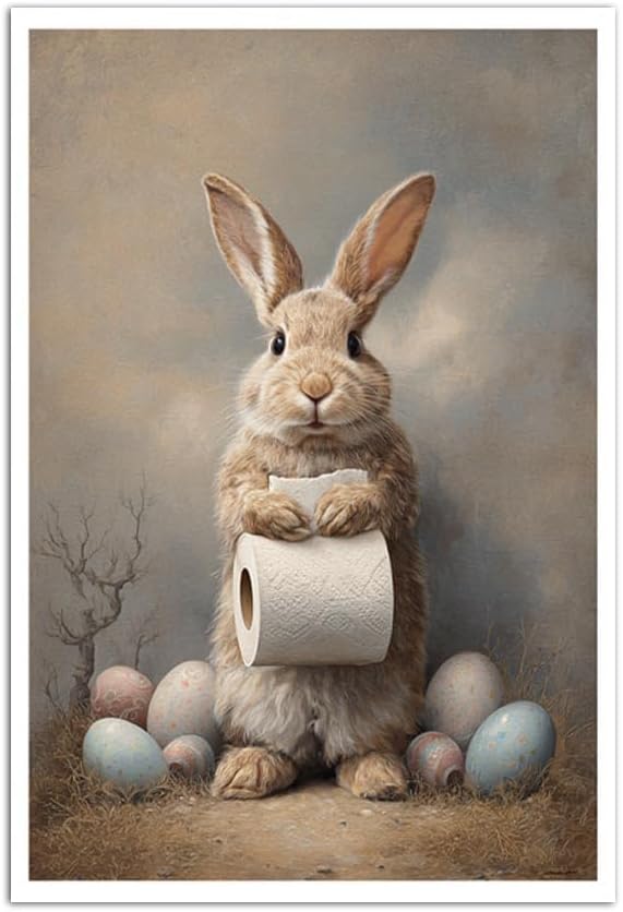 MNFGMH Easter Canvas Wall Art Bunny Bathroom Picture Wall Decoration Modern Spring Rabbit Poster Home Painting Gift Canvas Roll 24x36 inch