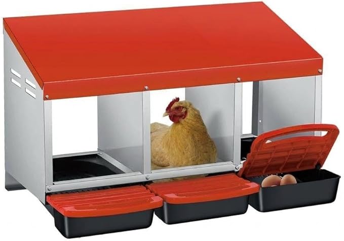 Chicken Nesting Box,Chicken Laying Boxes with 3 Compartment Metal Stainless Steel,Chickens Egg Laying Nest Boxes with Rollout Egg Collection,Chicken Brooder Box with Perch,Orange