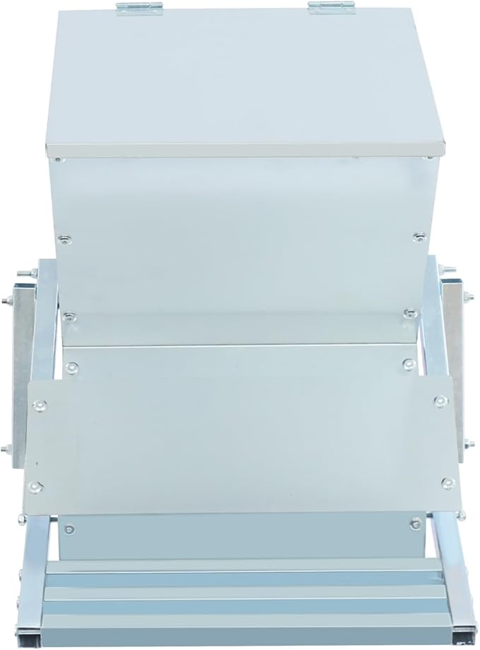 Automatic Chicken Feeder, 11LB Step-On Poultry Feeder for Hens and Ducks, Galvanized Steel Outdoor Chicken Feed Dispenser with Lid, Metal Chicken Feed Box for Coop or Farm