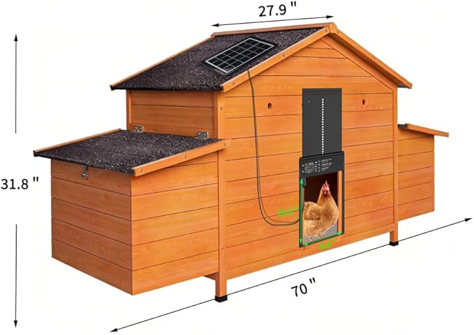 Solar-Powered Automatic Chicken Coop with Weatherproof Cover 2 Nesting Boxes Timer Light Sensor Ventilated Outdoor Poultry Cage with Pull-Out Tray