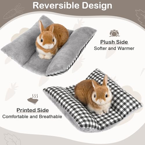 15"x14" Soft Plush Rabbit Bed Washable Cuddle Mat for Small Pets - Medium, Black and White Geometry, Polyester - Image 3
