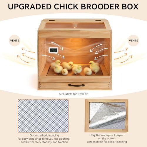 Brooder Box for Chicks, Wooden Chicken Brooder with Heat Lamp - Image 4