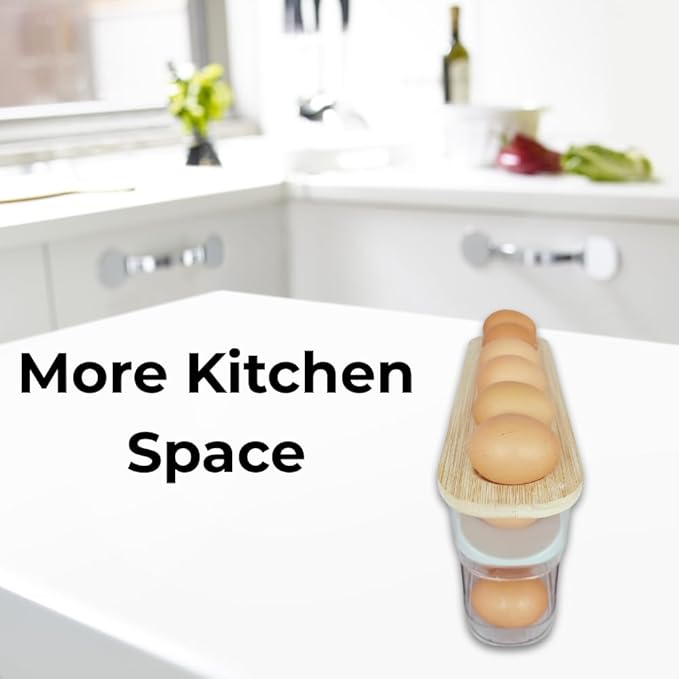 18 Egg Dispenser for Refrigerator – Durable Organizer with Wooden Lid, Space-Saving Egg Storage Bin for Freshness, Kitchen Organization, Easy Access & Stylish Design