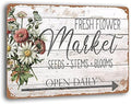 Fresh Flowers Market Retro Vintage Tin Bar Sign Old Country Home Farmhouse Room Wall Decor 16 x 12 inches