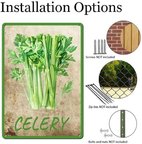 Vegetables Metal Sign Vintage Decor Celery Sign Farm Wall Decor Sturdy Rust Waterproof Aluminum Signs for Outdoor Yard Garden Easy to Install 8x12inch