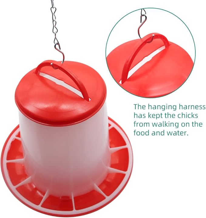 Chicken Feeder and Waterer Kit -1.5KG Poultry Chick Feeder and 1.5L Chicken Waterer with 2pcs “S” Hooks,Plastic Hanging Poultry Quail Feeder and Waterer Set for Coop