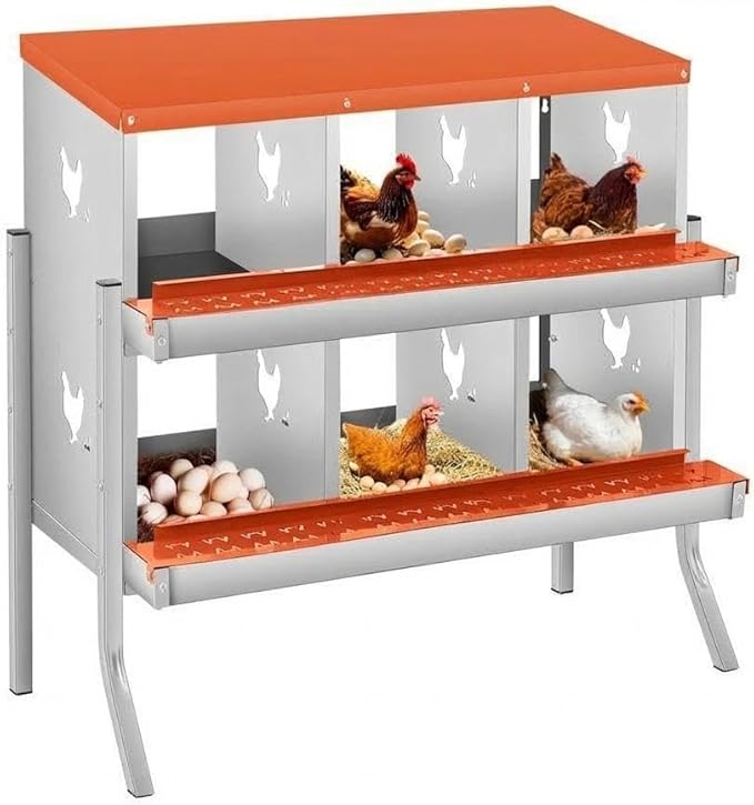 Egg Protection & Large Vented Holes - Galvanized Steel Chicken Nesting Box - 6 Compartments, Wall-Mountable, Easy Clean, Rustproof Hen Laying Box - Red, 84.5 x 42 x 90.3cm, 6 Compartments ZW