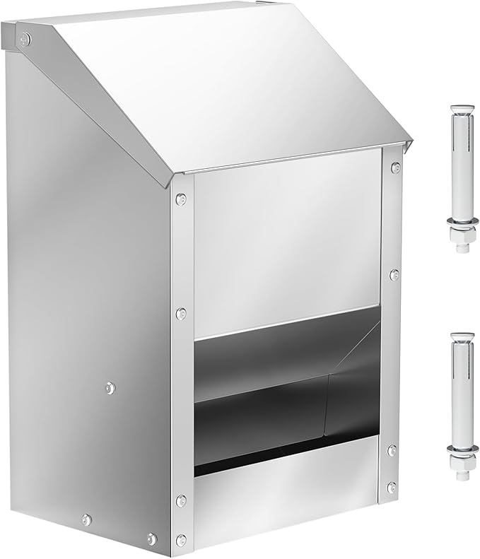 Stainless Steel Chicken Feeders 12 Lbs No Waste Poultry Feeder with Lid Weatherproof Metal Hanging Chicken Feeder, Coop Food Dispenser No Waste for Chicken & Duck