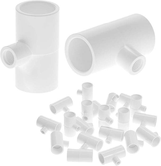 QWORK Chicken Waterer PVC Tee Fittings, 20 Pack PVC Pipe Fitting, Fully Automatic for Threaded Poultry Drinker, White