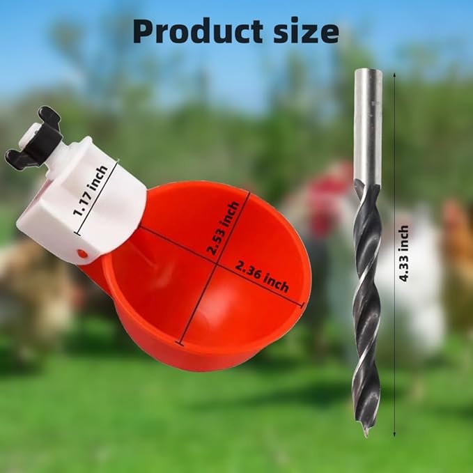 Chicken Waterer Cups, 24 Pack Poultry Water Feeder with Drill, Large Poultry Waterer Automatic Waterer for Chicken Coop, Duck, Chicks, Goose, Turkey, Bunny, Bird (Red, 24 Pack)