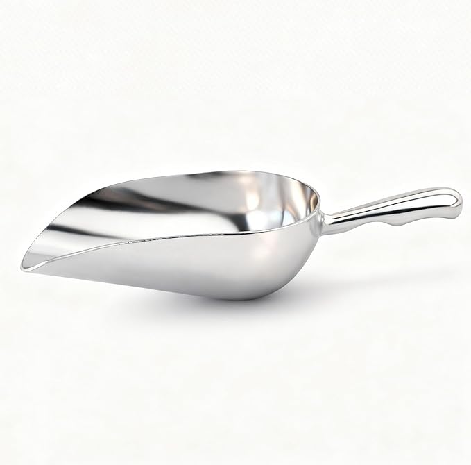 12 OZ Cast Aluminum Utility Scoop, One-Piece Solid Ice Scoop for Ice Bucket, Bar, Kitchen, Multipurpose Food Scooper for Flour, Sugar, Popcorn, Dog Food (Silver) (12OZ)