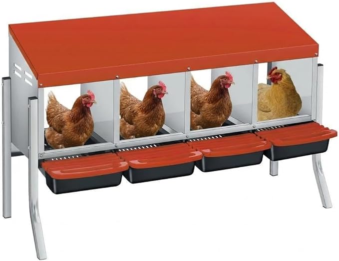 Chicken Nesting Boxes, 4-Hole Wall Mount Roll Away Nest for Easy Cleaning & Egg Collection, Metal Chicken Coop Nest for Hens, for Backyard, Farm, Poultry Coop with Bracket Legs, Orange