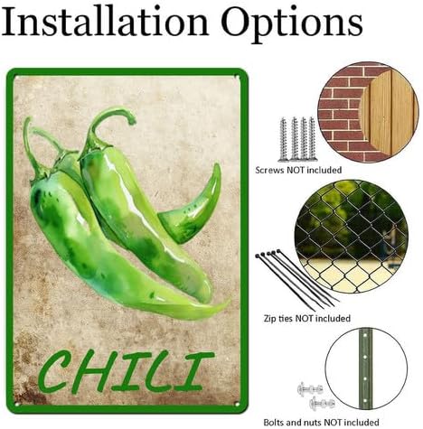 Vegetables Metal Sign Vintage Decor Chili Sign Farm Wall Decor Sturdy Rust Waterproof Aluminum Signs for Outdoor Yard Garden Easy to Install 12x16inch