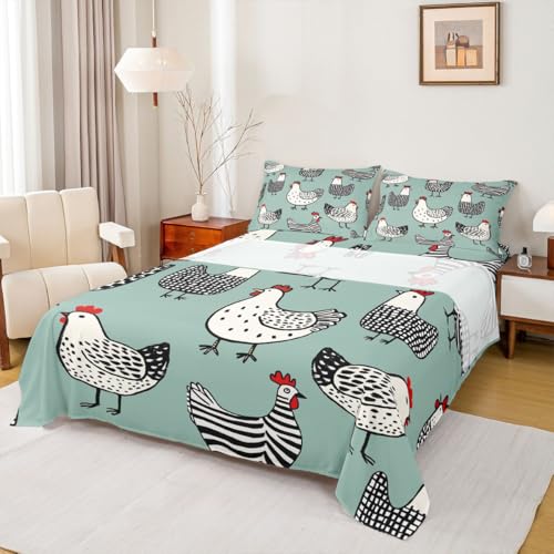 Erosebridal Chicken Sheet Set, Cartoon Chick Bed Sheets Queen Size - Multi 23, Microfiber, 4 Pack - Image 2