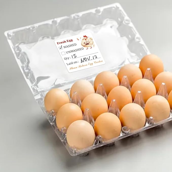 320 Pcs Egg Carton Labels, 2 Inch Square Farm Fresh Lain on Sticker PET Adhesive Egg Packaging Sticker for Box Container Carton Farm Supplies