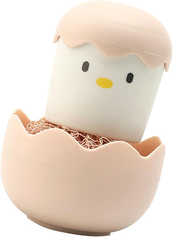 Eggshell Chicken Cleaning Brush Cartoon Kitchen Cleaning Scrubbers Fiber Ball Head with Detachable Handle for Bowls Pots (Pink)