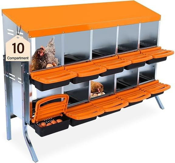 Chicken Nesting Boxes,Roll Away Eggs Laying Boxes,Large Bedding for Hens Birds Duck Coop Poultry Habitat Supplies,10 Compartments with Stands,Cleanable Pull Out Hen Roosting Boxes