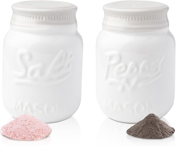 Comfify Mason Jar Salt & Pepper Shakers – Aqua White Ceramic – Rustic Shabby Chic Kitchen Decor